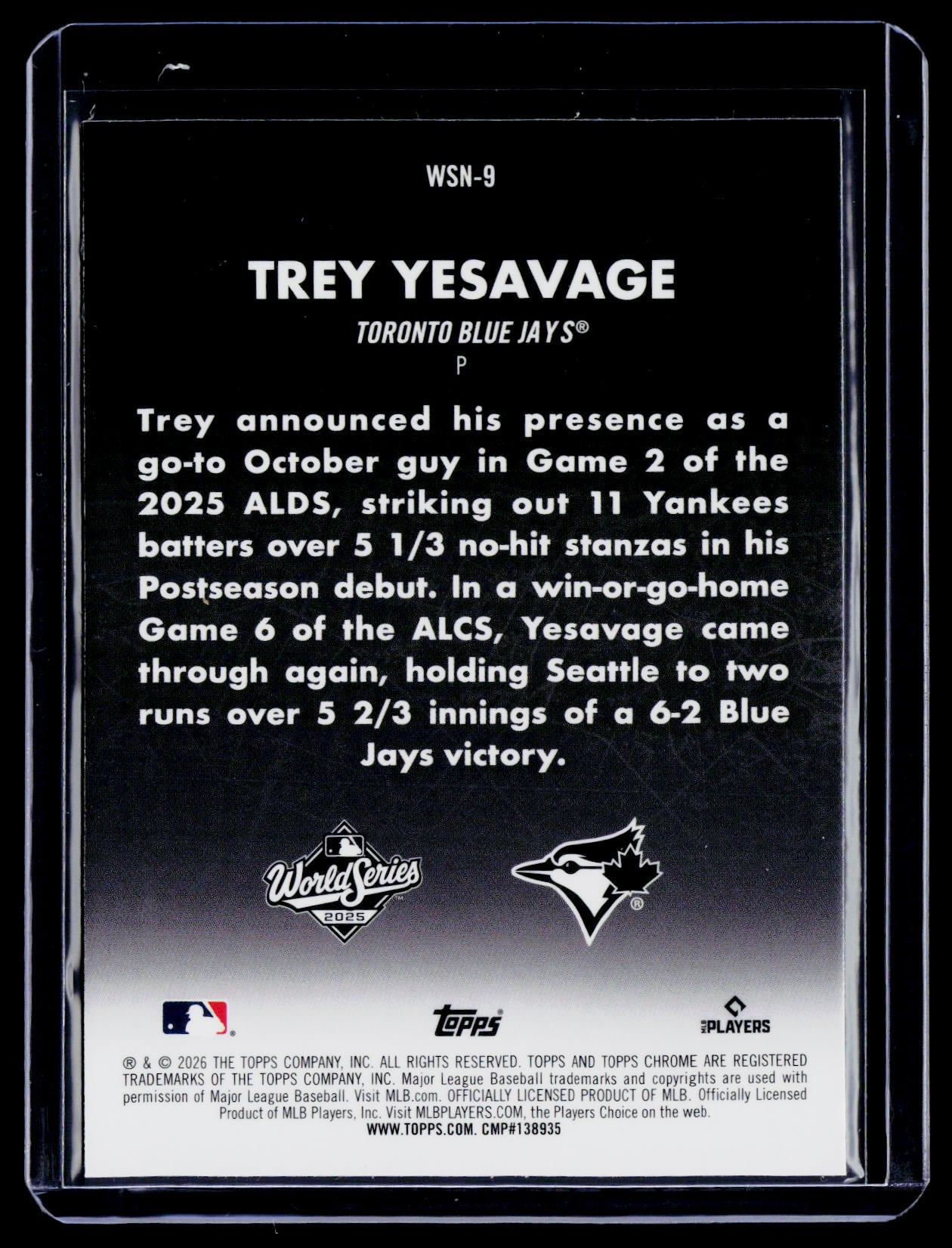 2026 Topps Chrome Trey Yesavage Rookie World Series at Night RC