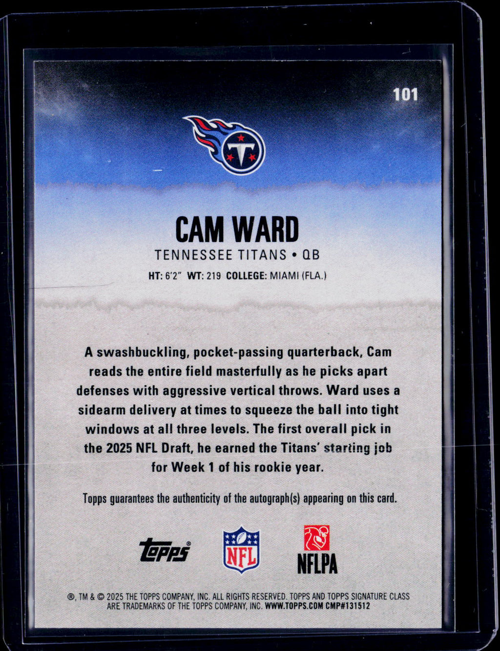 2025 Topps Signature Class Football Cam Ward Rookie Auto