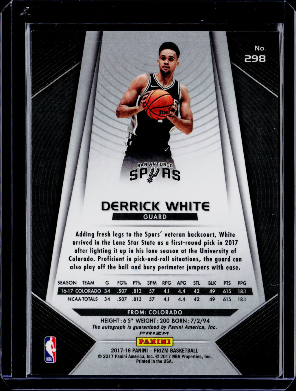 2017-18 Panini Prizm Derrick White Rookie Silver Prizm Auto RC