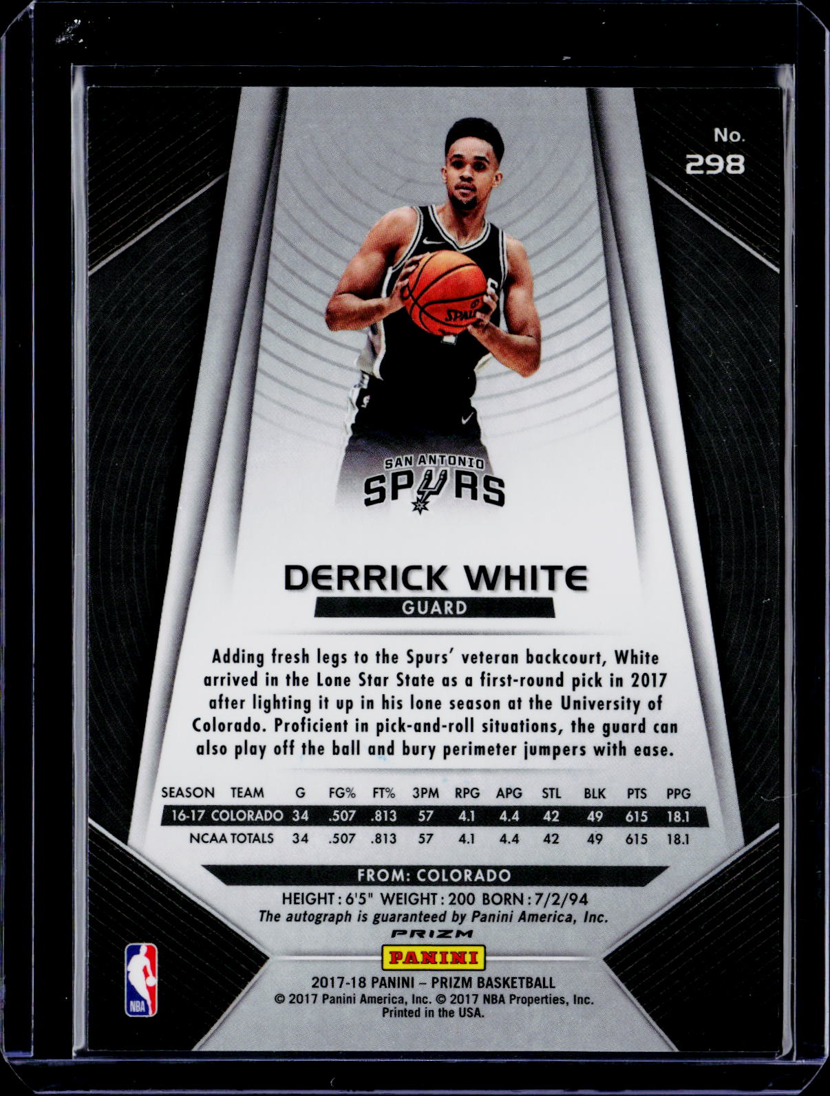 2017-18 Panini Prizm Derrick White Rookie Silver Prizm Auto RC