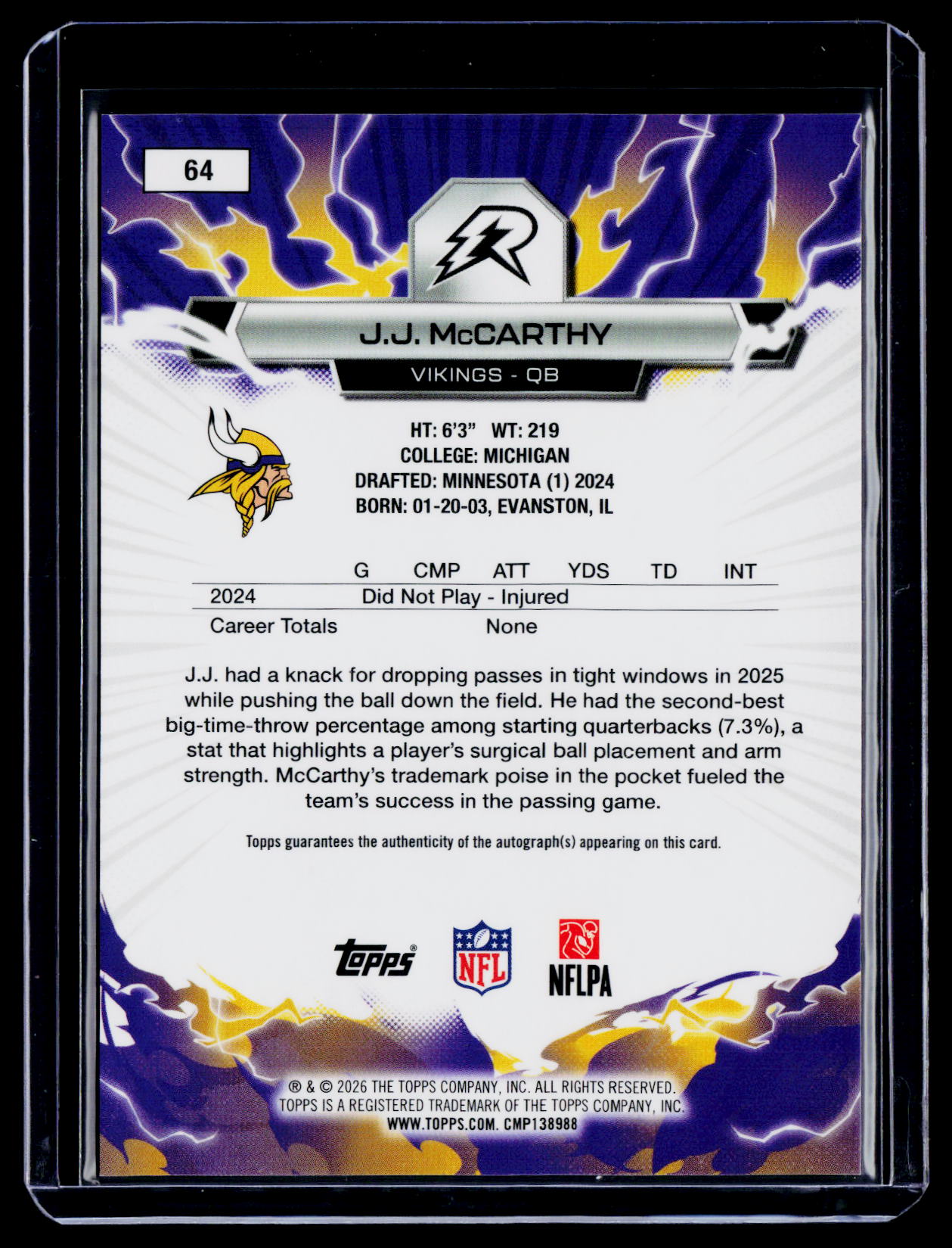 2025 Topps Resurgence JJ McCarthy Gold Surge Auto 46/50