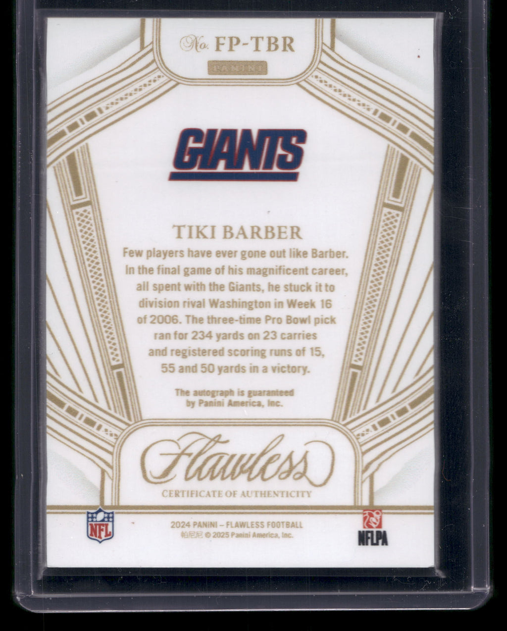 2024 Flawless Tiki Barber Flawless Performences Auto 03/15