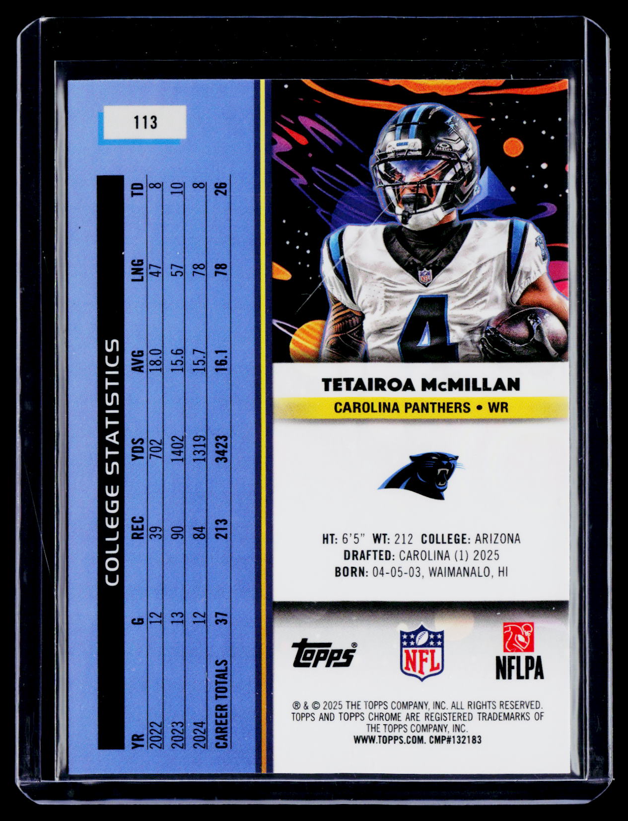 2025 Topps Chrome Cosmic Tetairoa McMillan Rookie Aqua Shimmer 30/199 RC