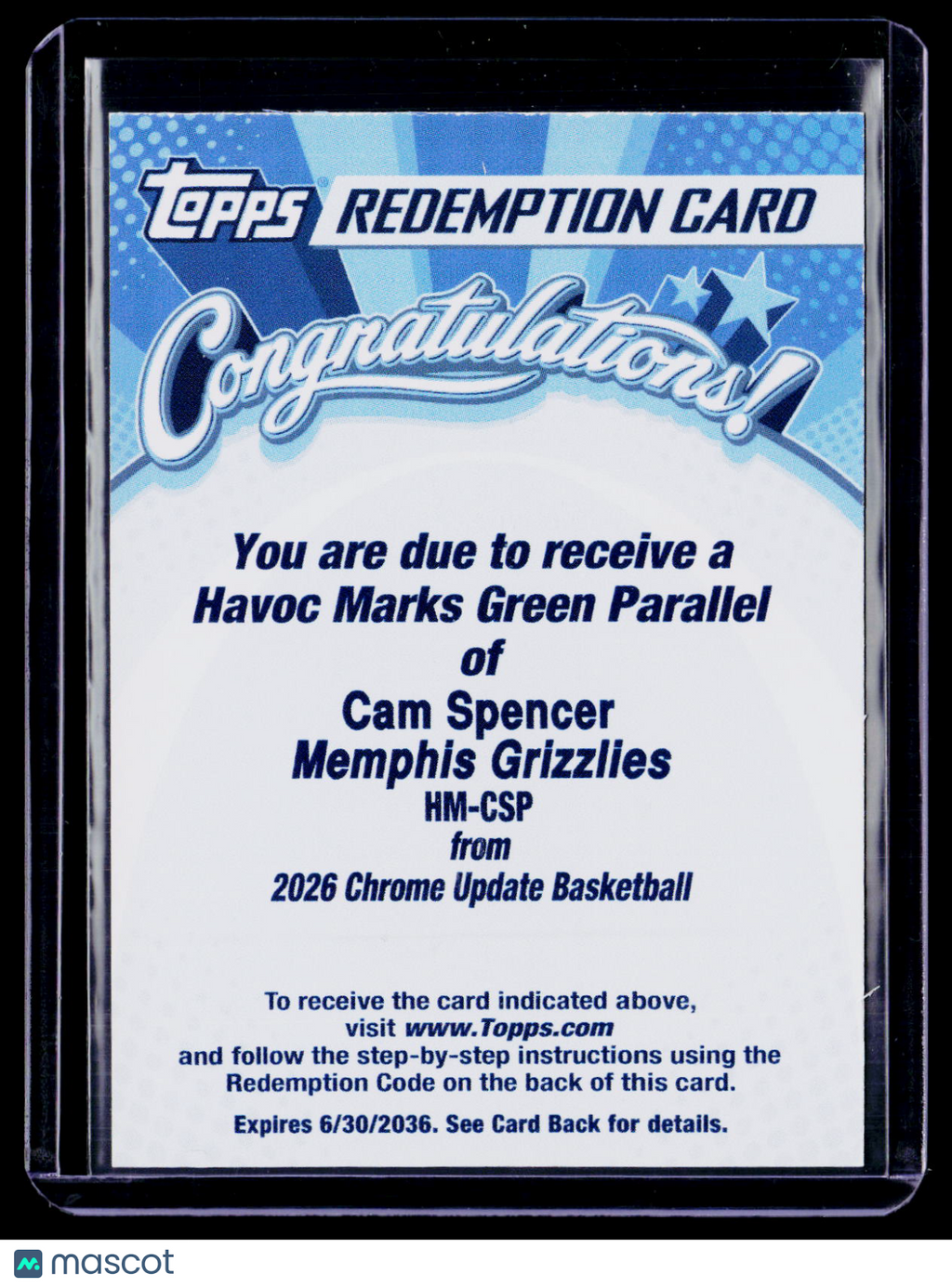 2025 Topps Chrome Update Cam Spencer Green Refractor Havoc Marks Auto /99 REDEMPTION