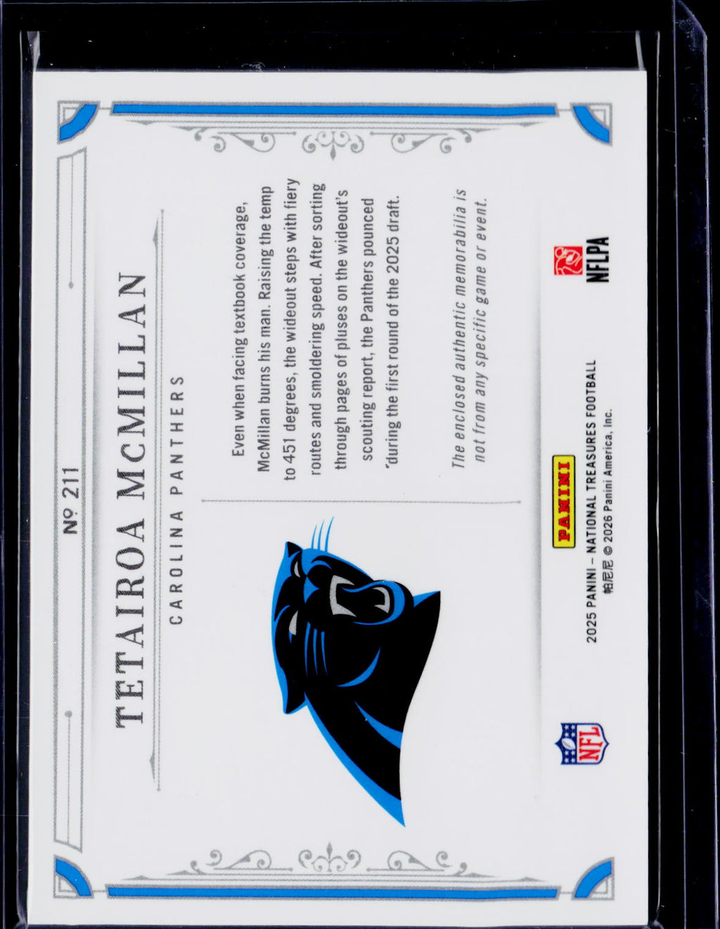 2025 National Treasures Tetairoa McMillan Rookie Patches 47/99 RC