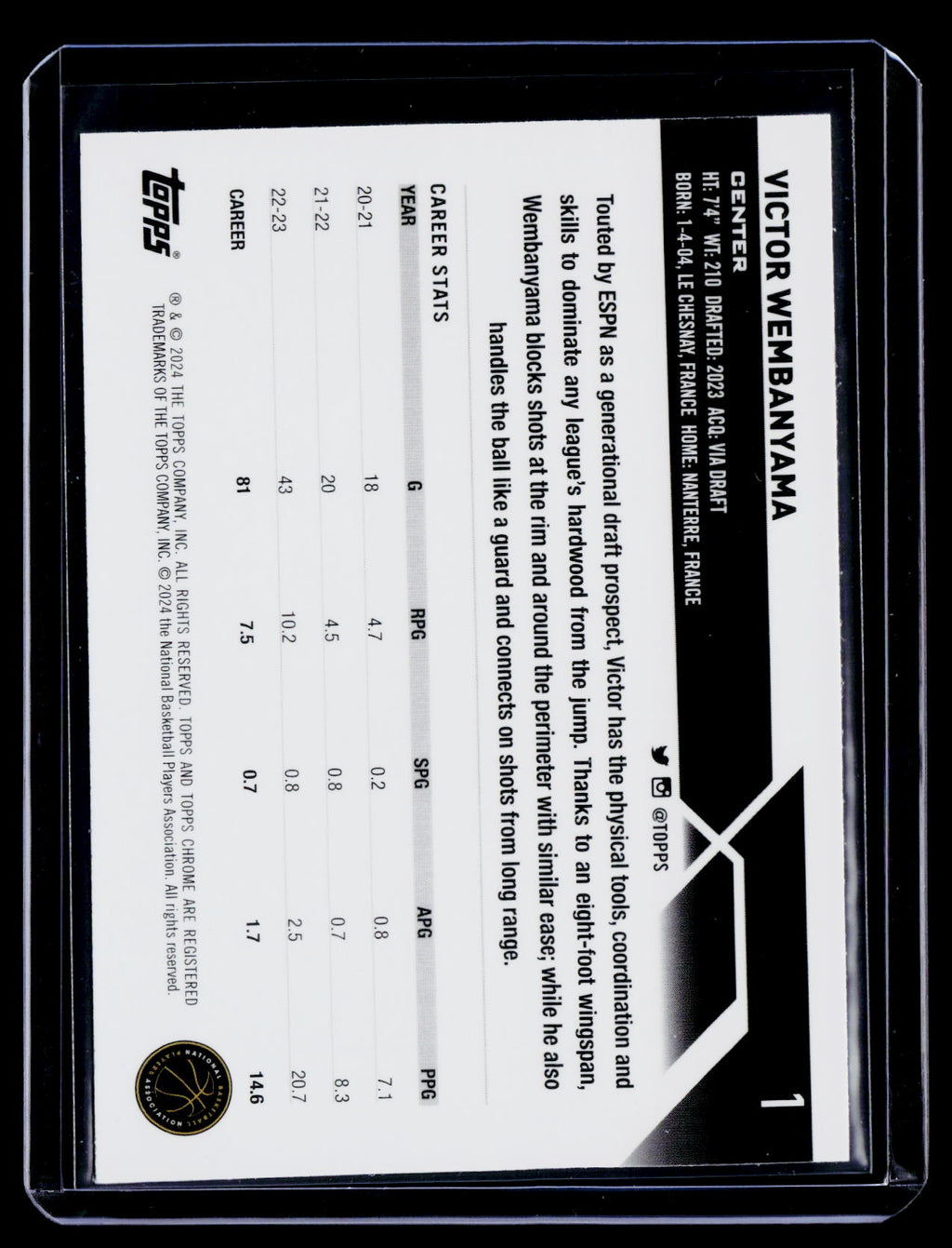 2023-24 Topps Chrome Victor Wembanyama Rookie RC
