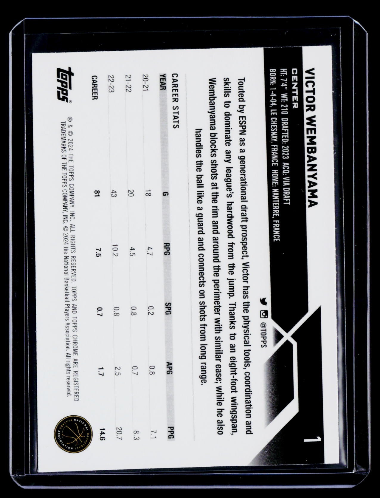 2023-24 Topps Chrome Victor Wembanyama Rookie RC