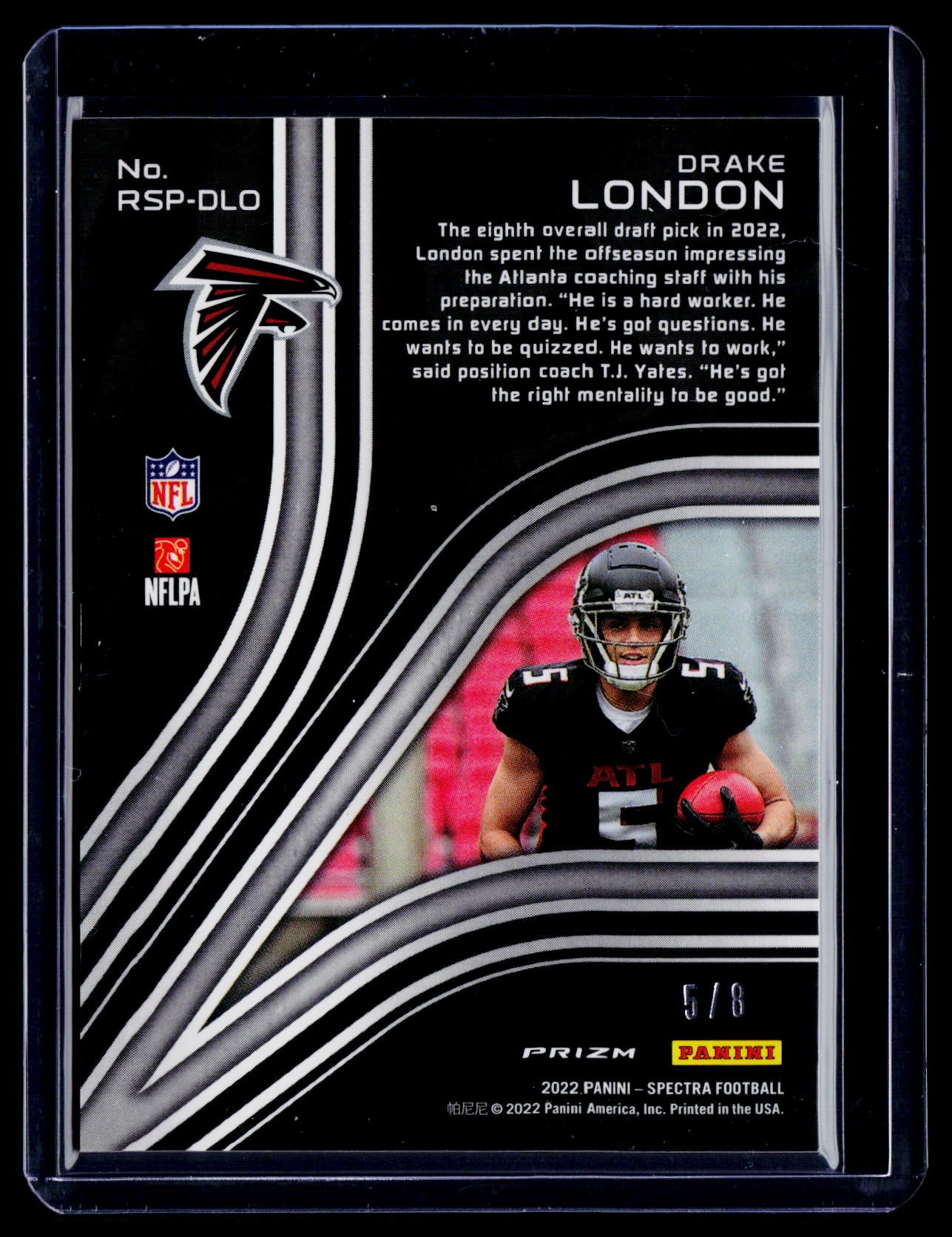 2022 Spectra Drake London Rookie Spectris 5/8 Jersey Number RC