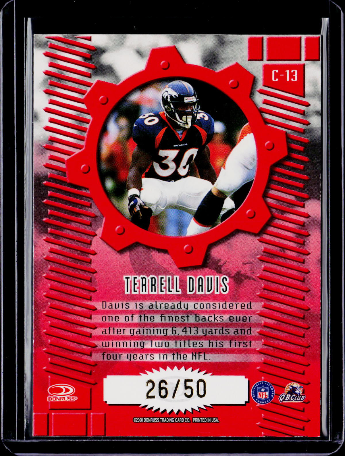 2000 Donruss Elite Terrell Davis Master Certified Red 26/50