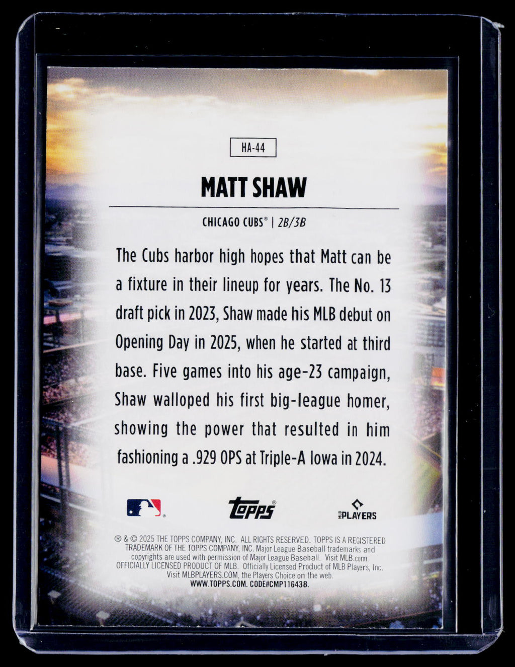 2025 Topps Update Matt Shaw Rookie Home Field Advantage RC