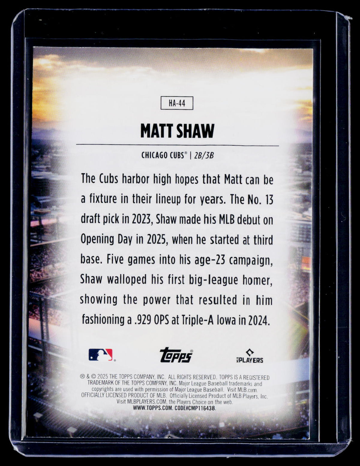 2025 Topps Update Matt Shaw Rookie Home Field Advantage RC