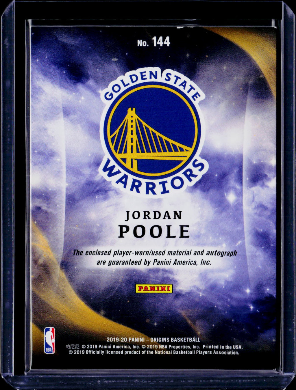 2019-2020 Origins Jordan Poole Rookie Patch Auto