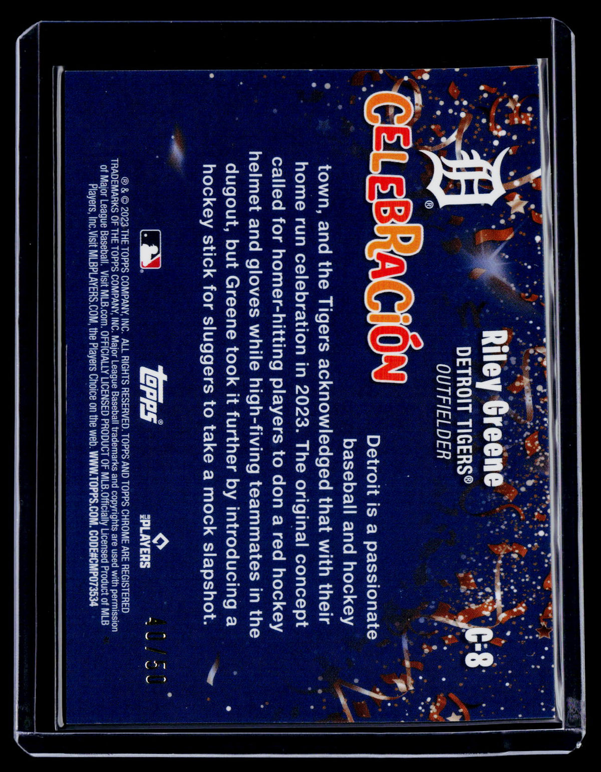 2023 Topps Chrome Update Riley Greene Rookie Gold Celebracion 40/50 RC
