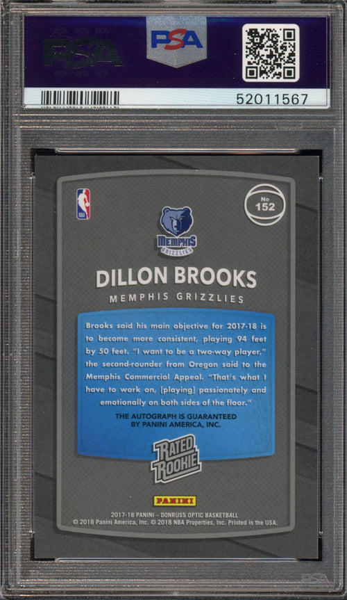2017 Donruss Optic Dillion Brooks Rookie Auto PSA 10 RC