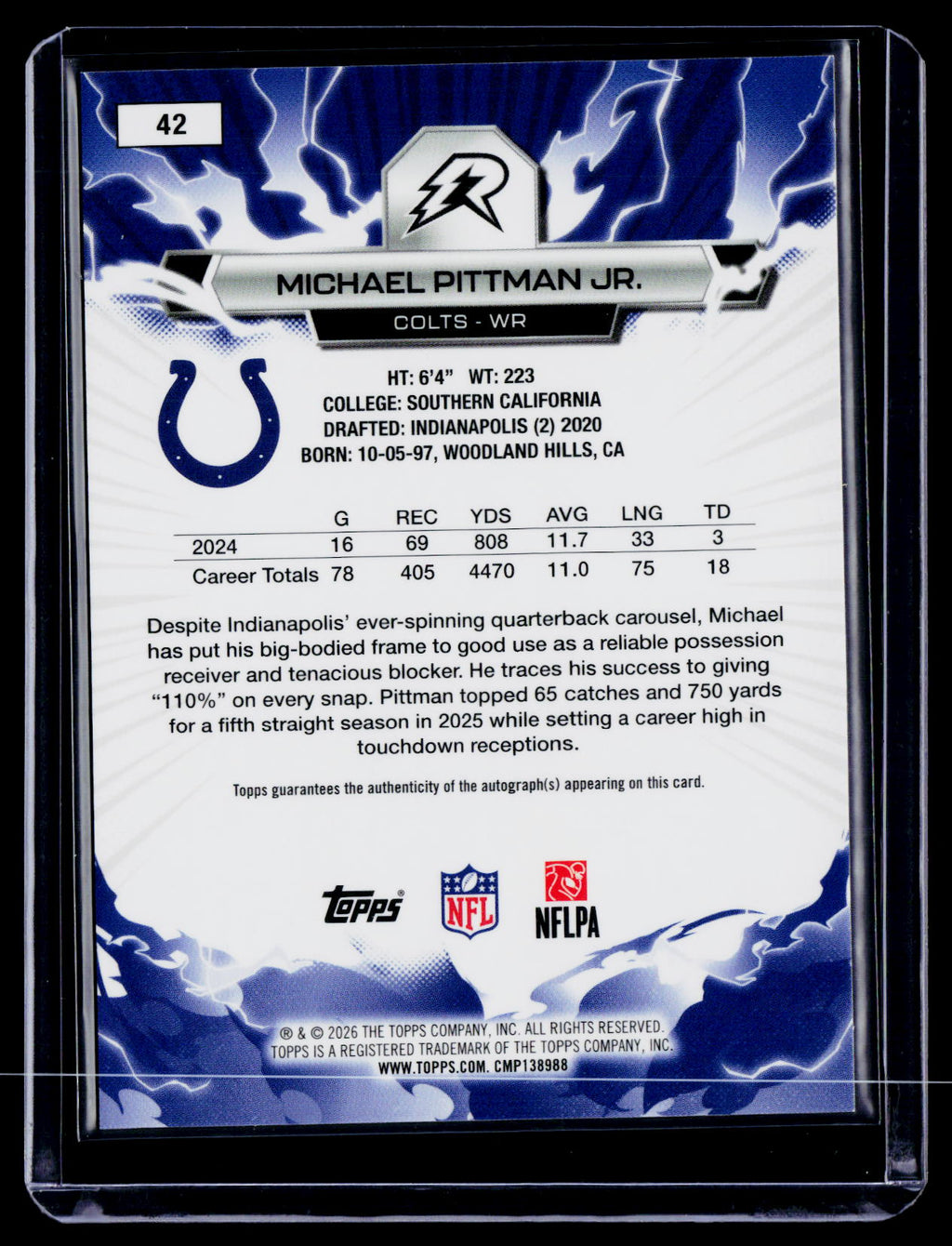 2025 Topps Resurgence Michael Pittman Jr. Gold Static Auto 15/50