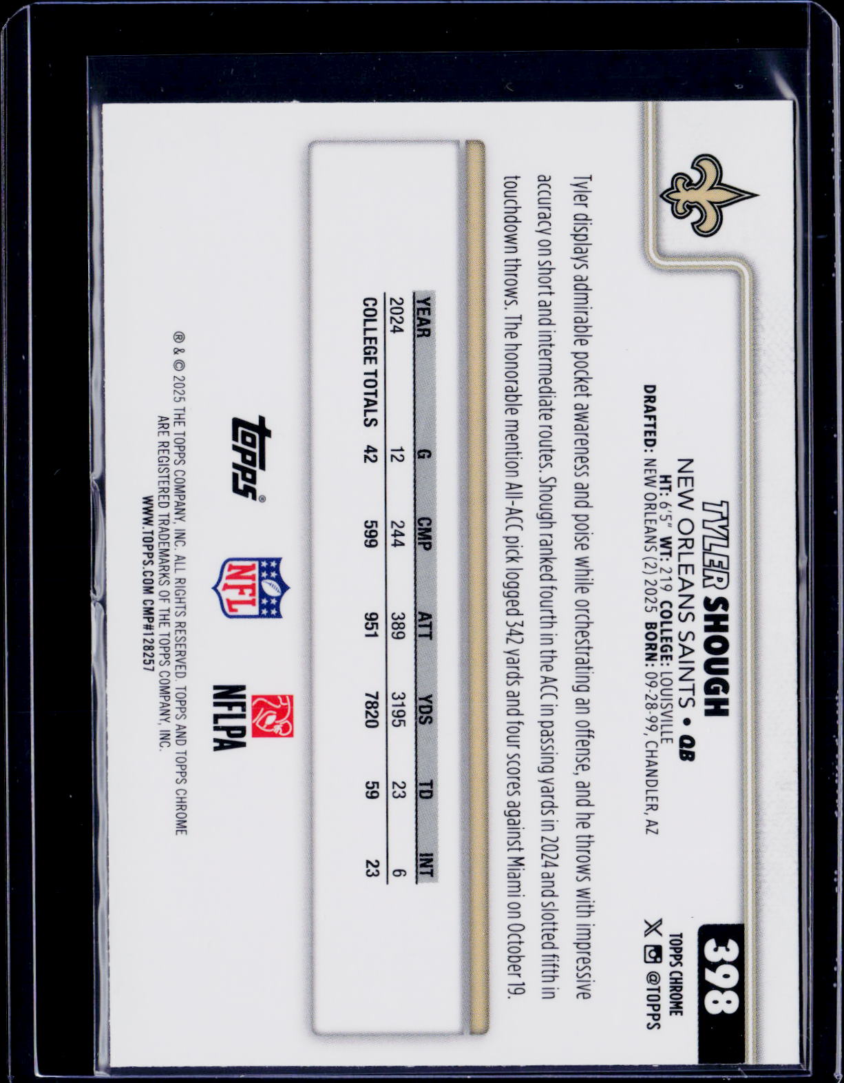 2025 Topps Chrome Tyler Shough Neon Pulse