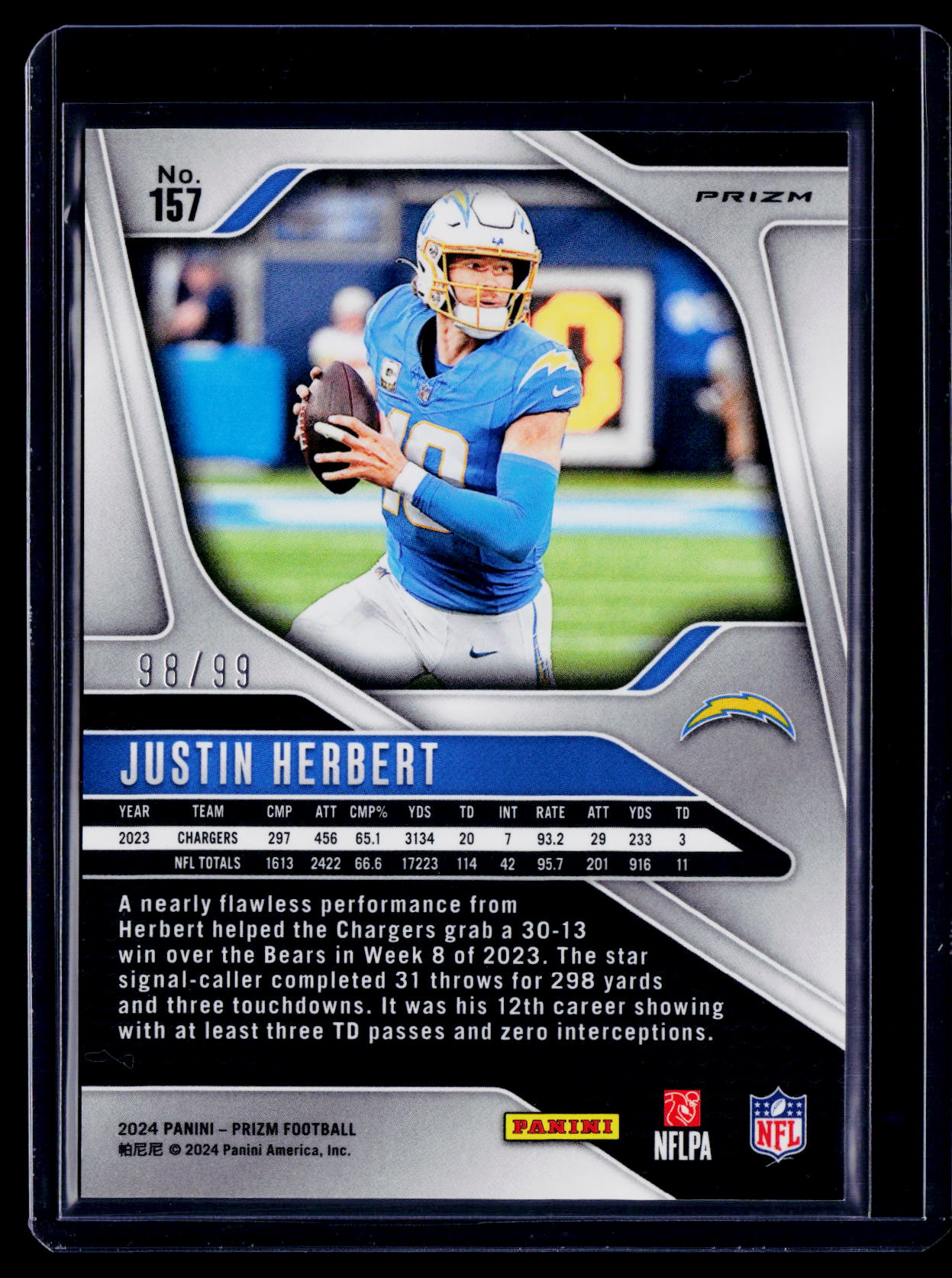 2024 Prizm Justin Herbert Neon Blue No Huddle 98/99