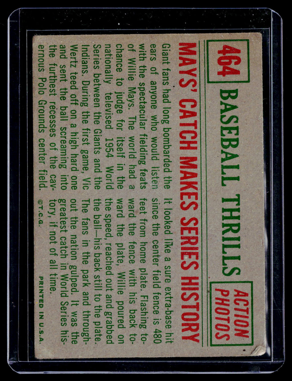 1959 Topps Willie May's Catch Makes Series History 464 Poor Condition