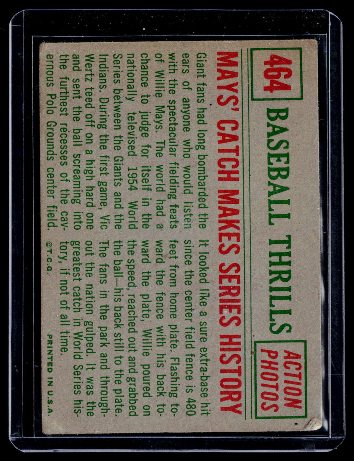 1959 Topps Willie May's Catch Makes Series History 464 Poor Condition