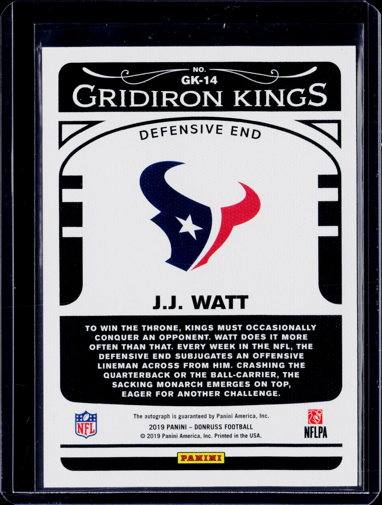 2019 Donruss JJ Watt Gridiron Kings Autograph /25