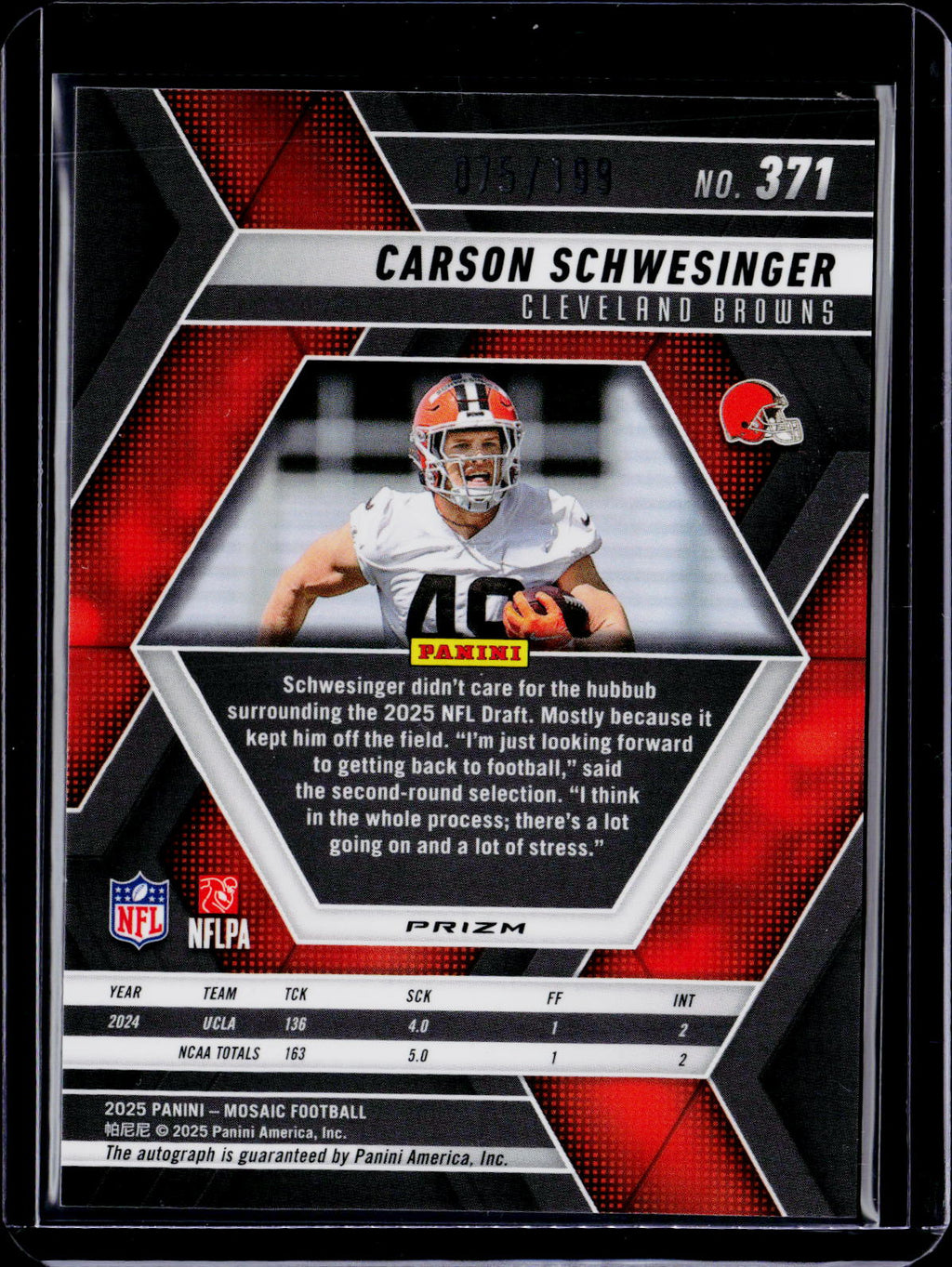 2025 Mosaic Carson Schwesinger Red Auto 075/199 RC