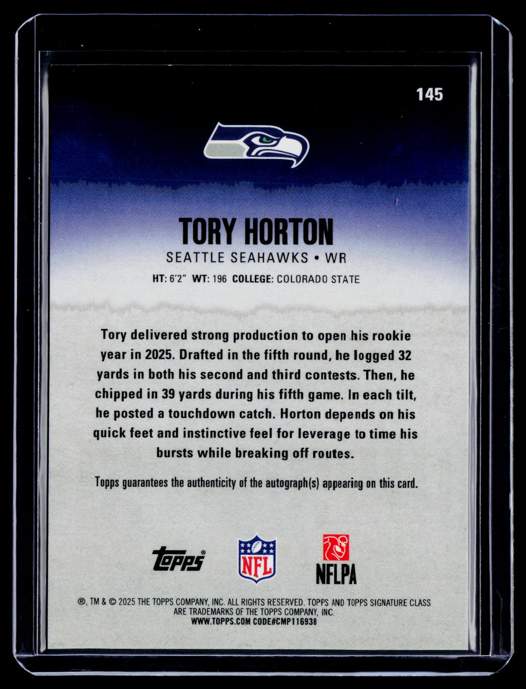 2025 Topps Signature Class Tory Horton Rookie Orange Chrome Auto 5/50 RC
