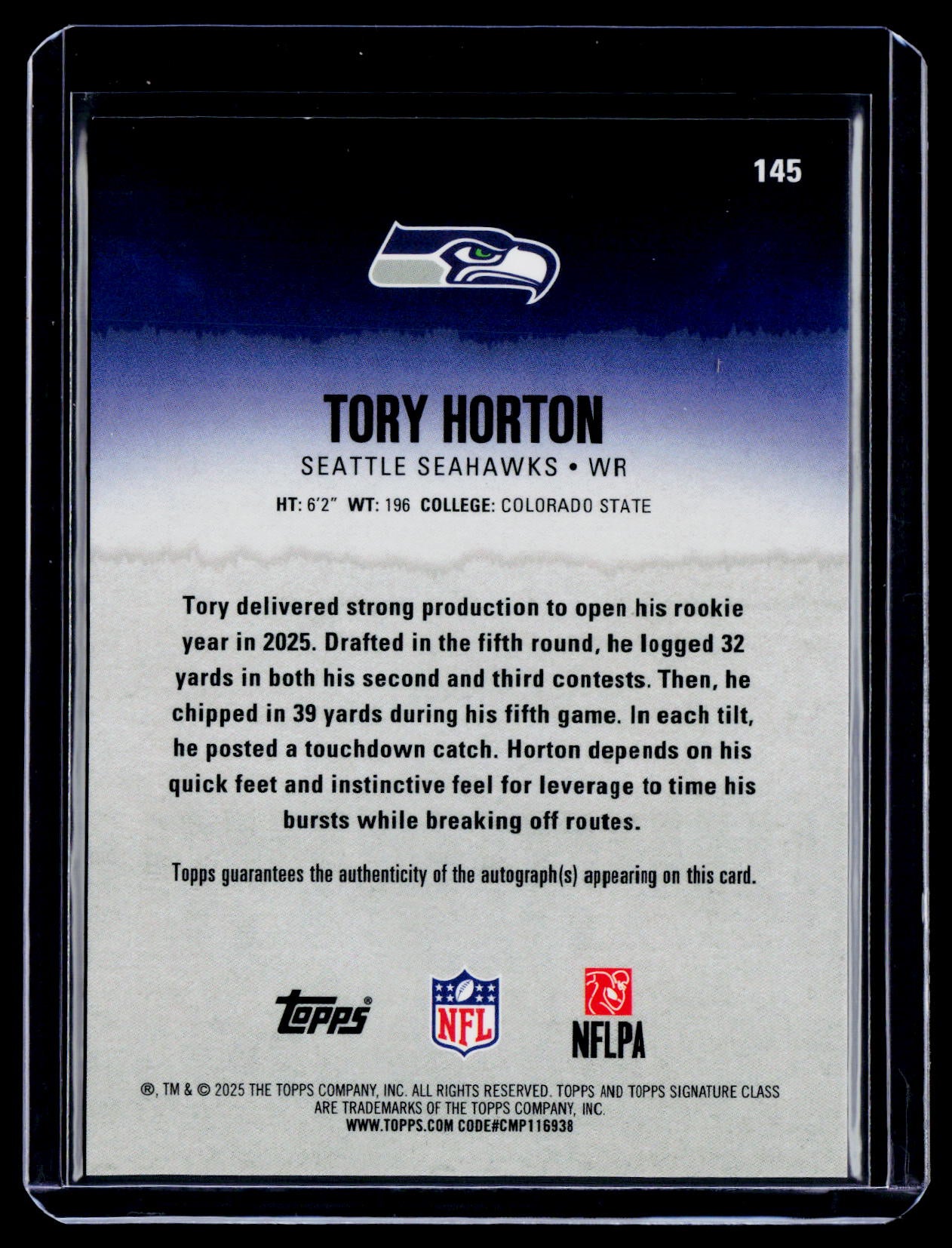 2025 Topps Signature Class Tory Horton Rookie Orange Chrome Auto 5/50 RC