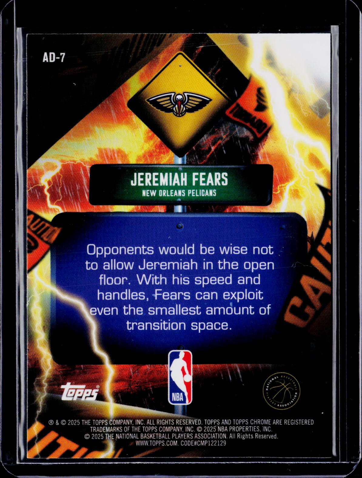 2025 Topps Chrome Jeremiah Fears Advisory RC