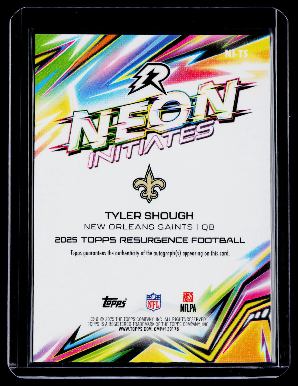 2025 Topps Resurgence Tyler Shough Neon Initiates Rookie Auto 69/99 RC