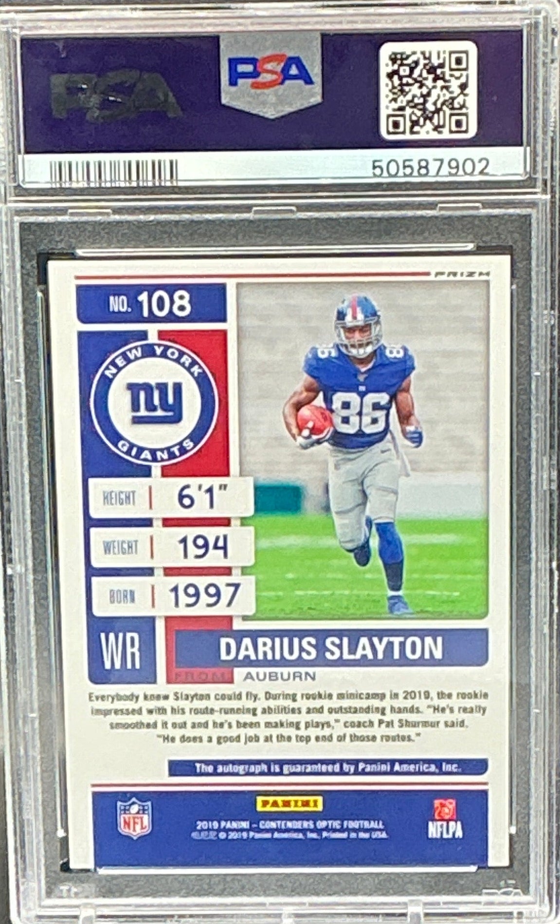 2019 Contenders Optic Darius Slayton Rookie Ticket Auto PSA 9