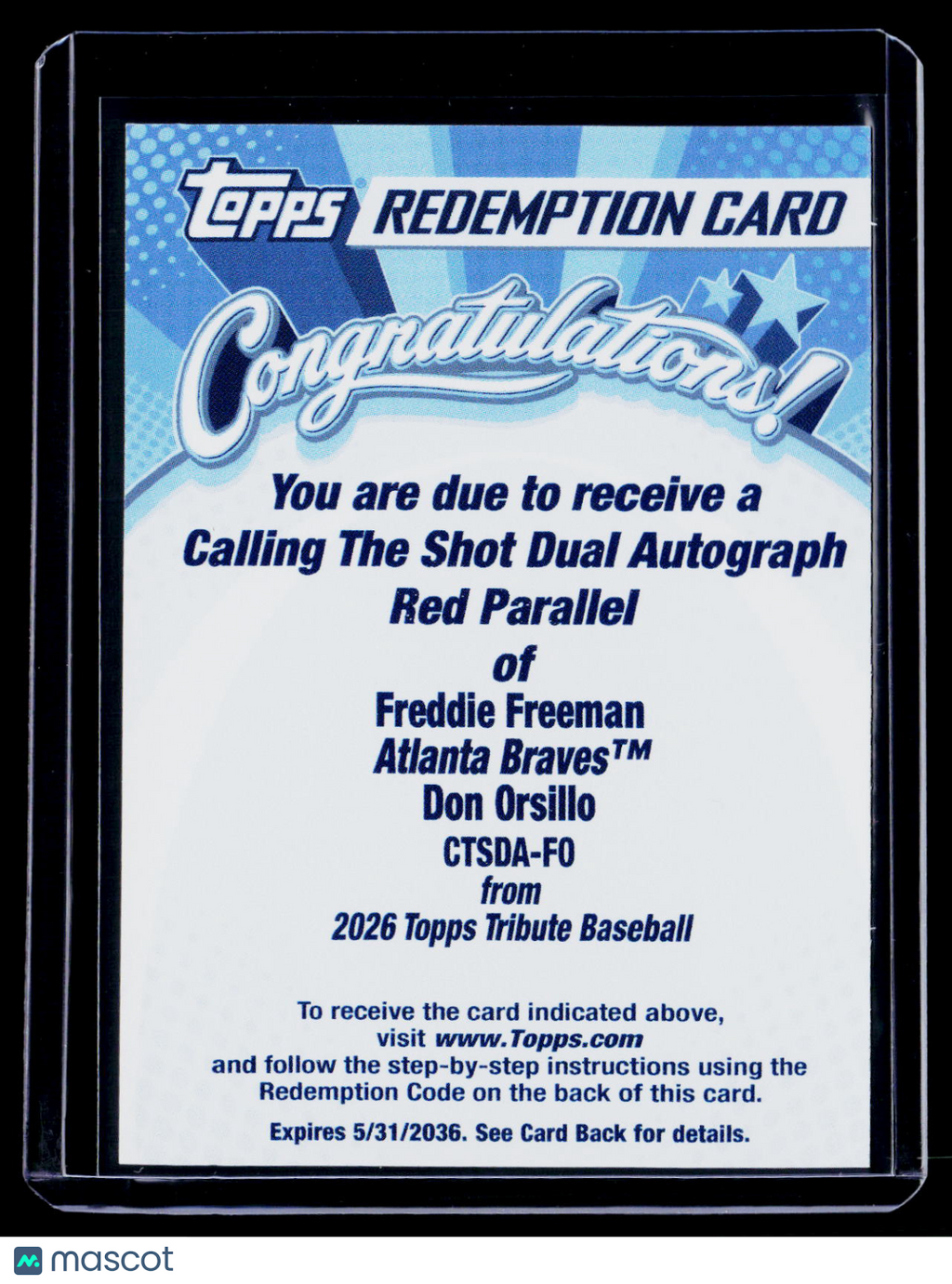 2026 Topps Tribute Freddie Freeman Calling the Shot Dual Auto Red /5 REDEMPTION