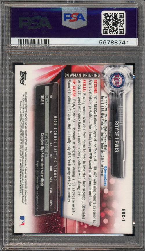 2017 Bowman Draft Royce Lewis Chrome PSA 10