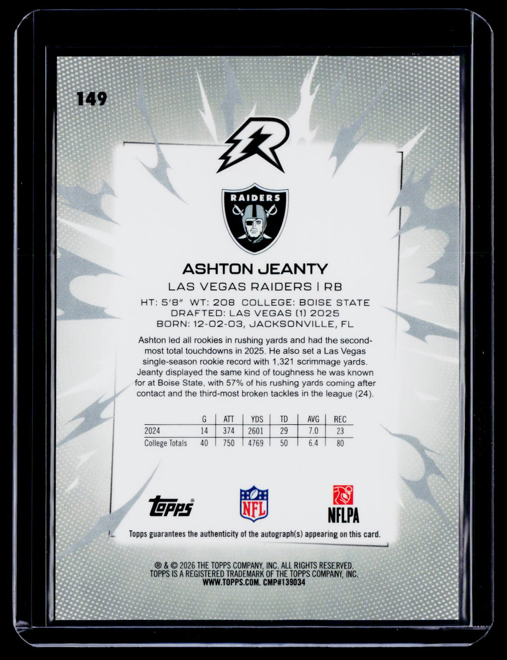 2025 Topps Resurgence Ashton Jeanty Rookie Auto RC