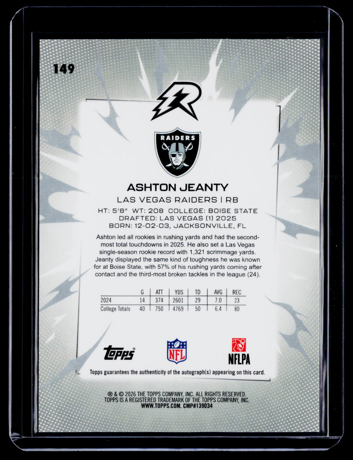 2025 Topps Resurgence Ashton Jeanty Rookie Auto RC