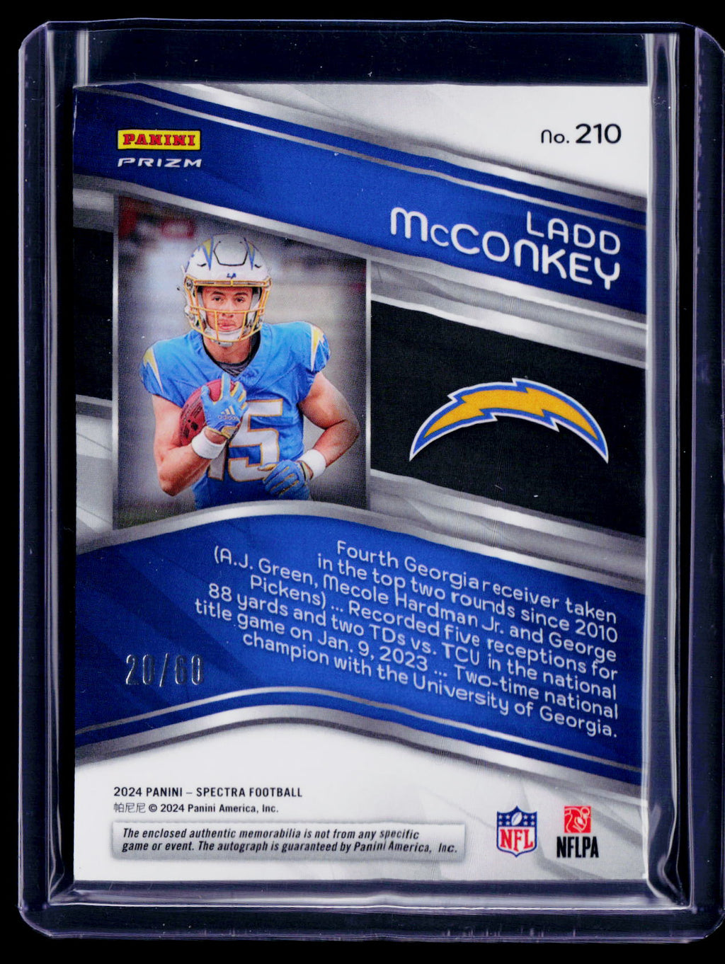 2024 Spectra Ladd McConkey Rookie Patch Auto RPA 20/60