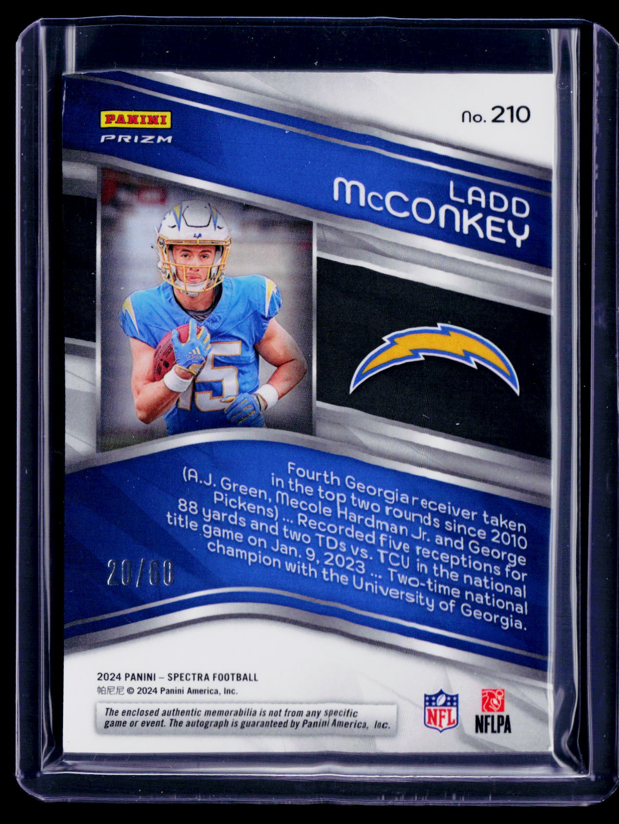 2024 Spectra Ladd McConkey Rookie Patch Auto RPA 20/60