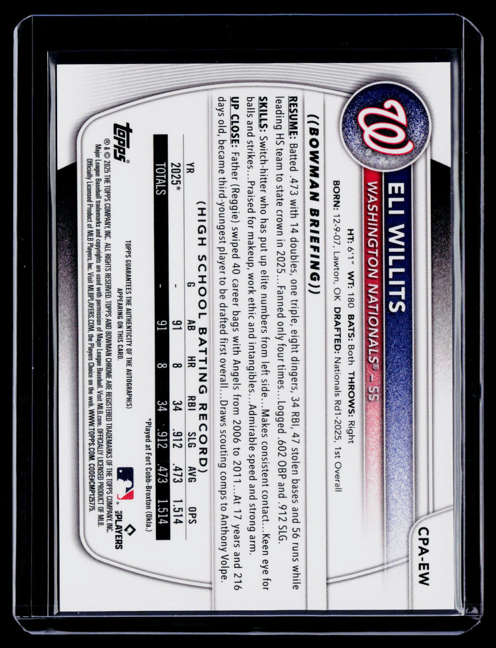 2025 Bowman Draft Eli Willits Chrome 1st Bowman Auto