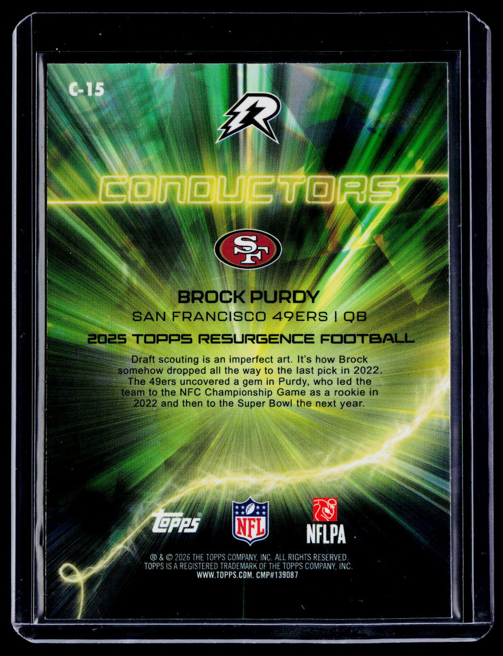 2025 Topps Resurgence Brock Purdy Conductors Yellow Surge 121/225