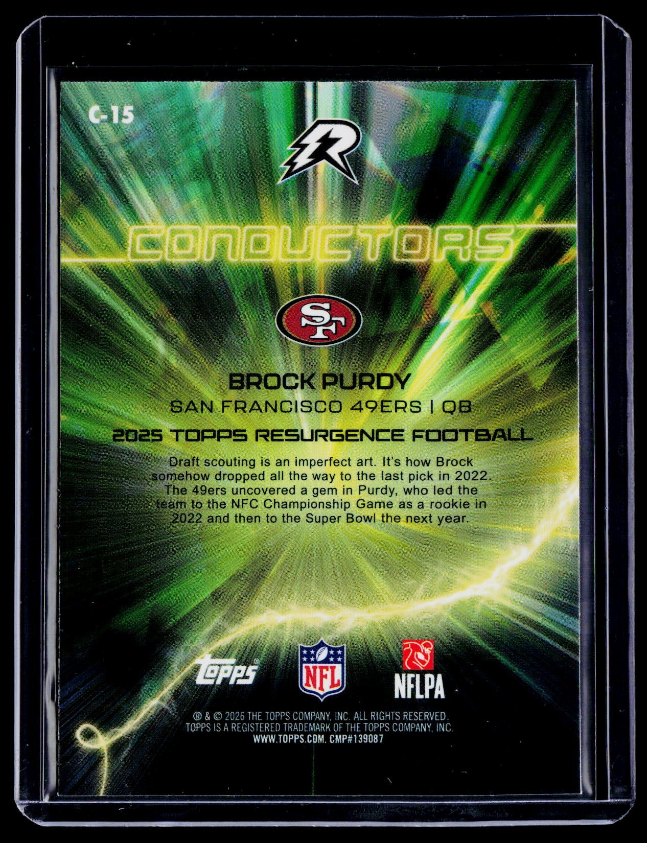 2025 Topps Resurgence Brock Purdy Conductors Yellow Surge 121/225