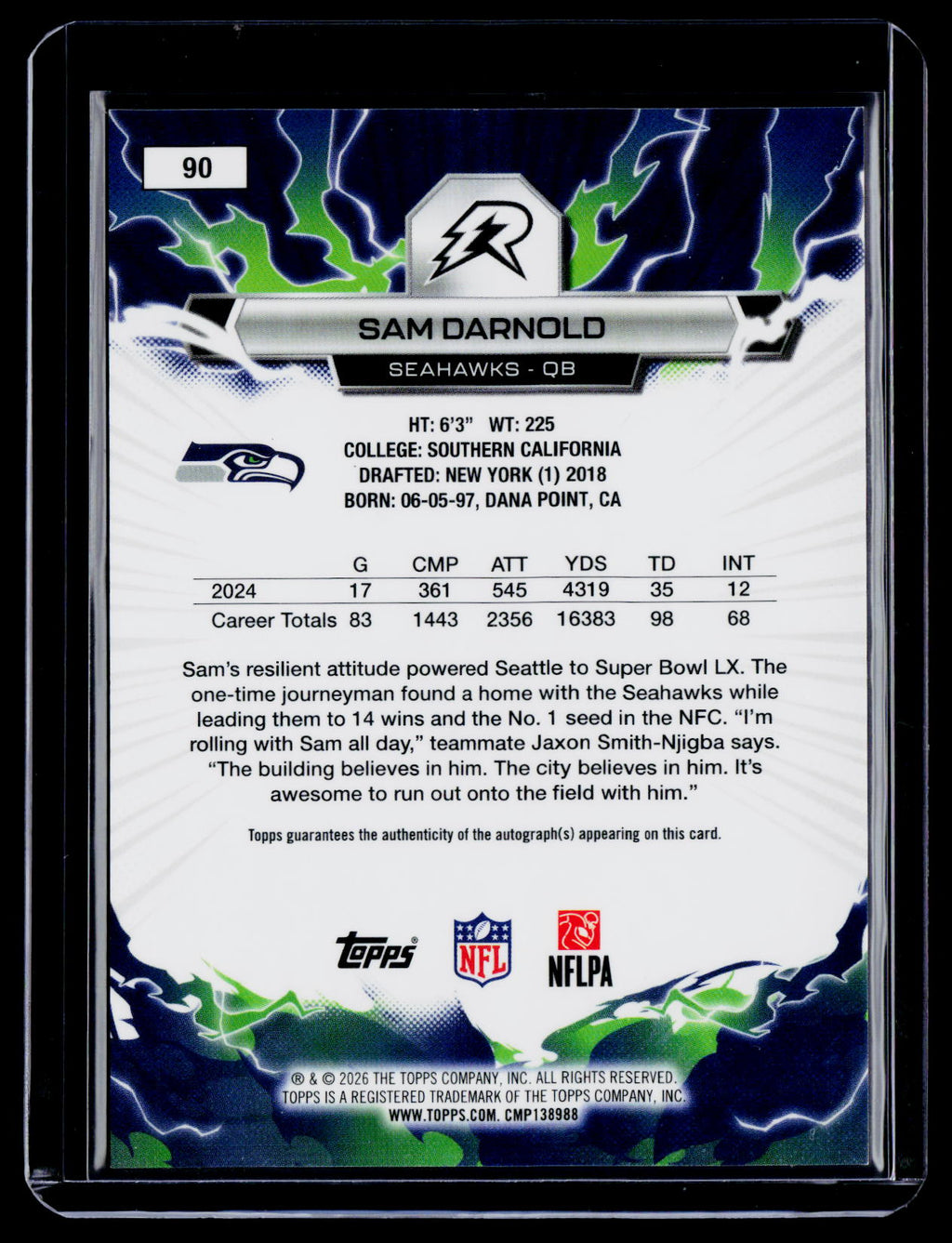 2025 Topps Resurgence Sam Darnold Gold Static Auto 10/50