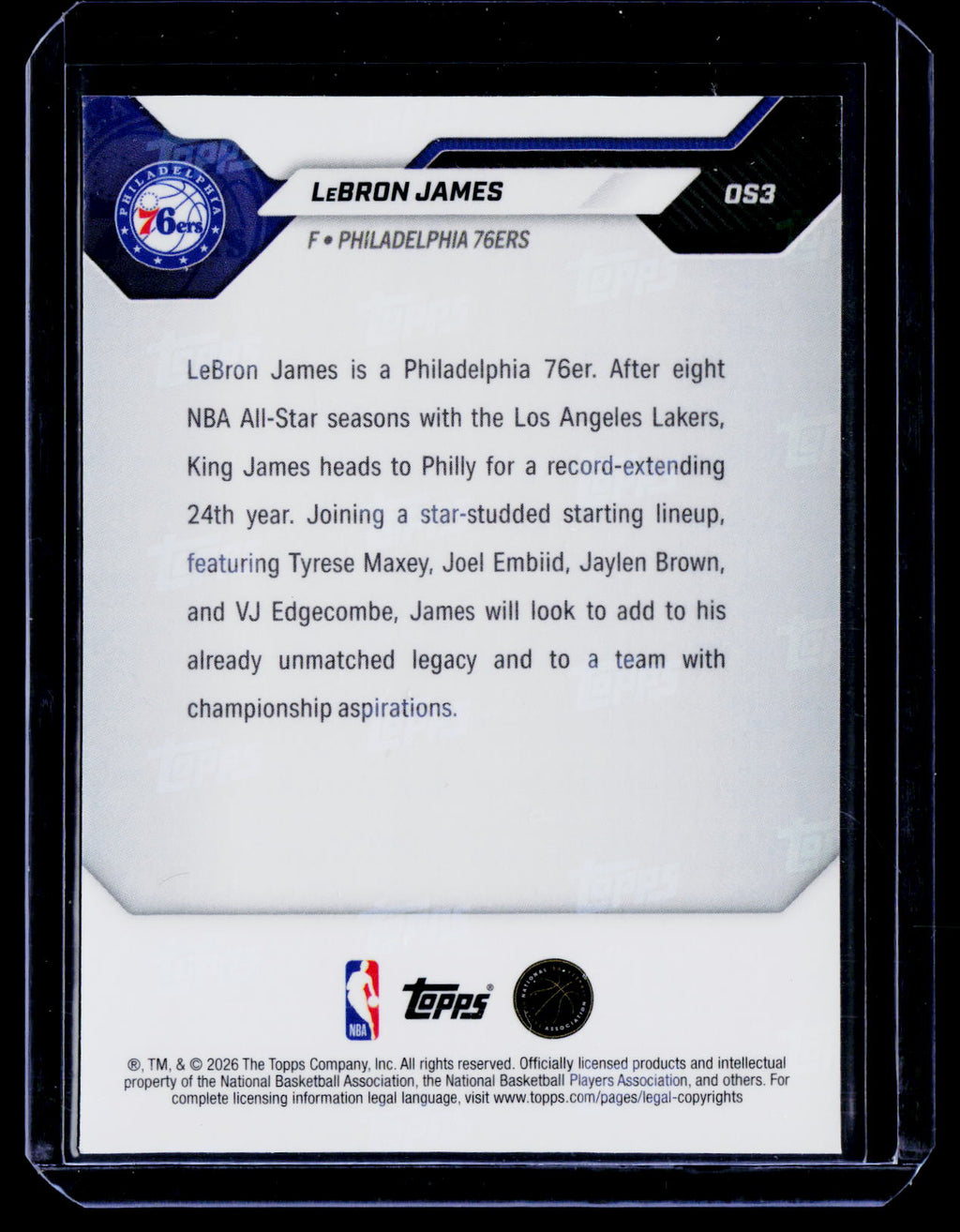 2026 Topps Now LeBron James Year 24 Philadelphia 76ers 053