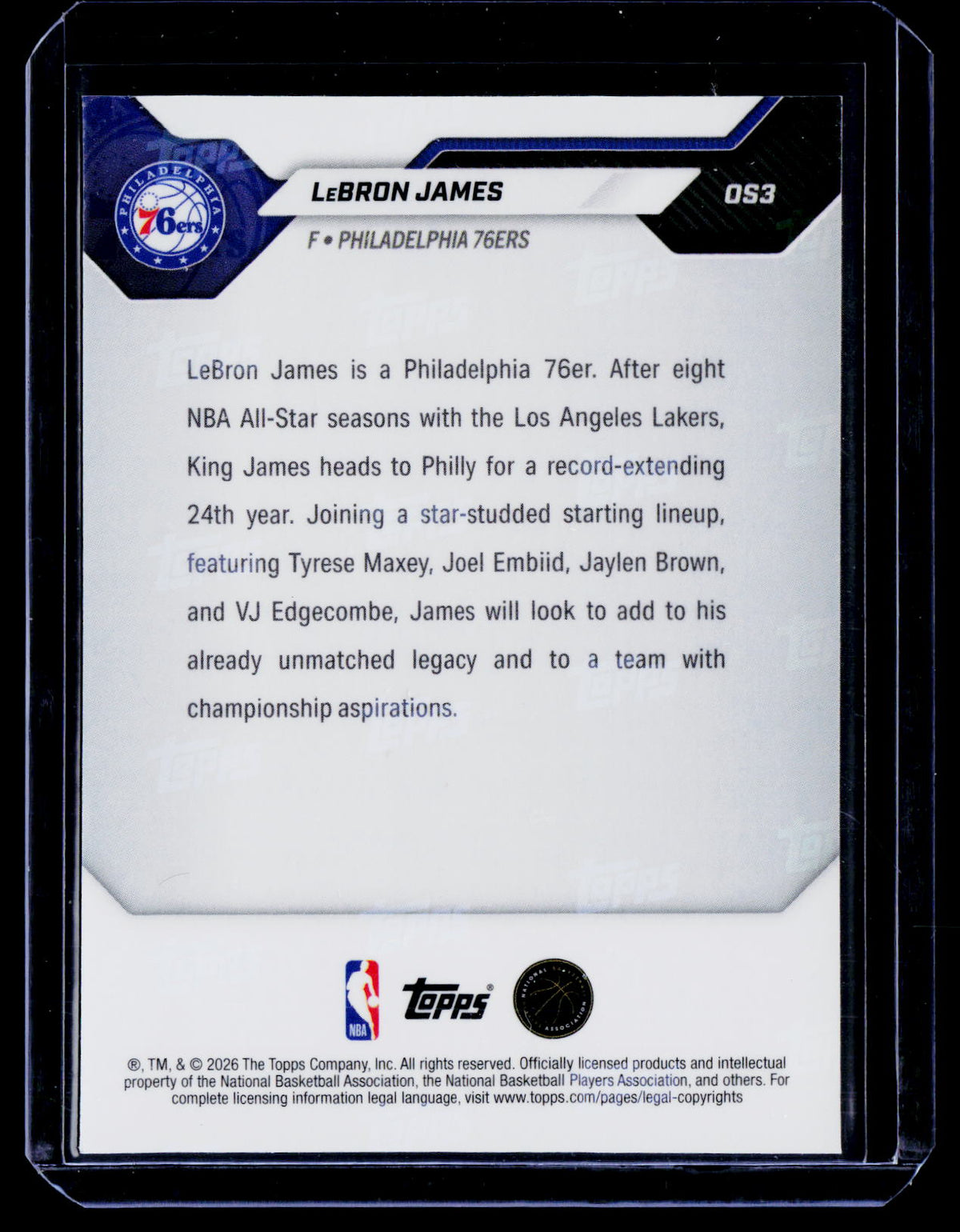 2026 Topps Now LeBron James Year 24 Philadelphia 76ers 053