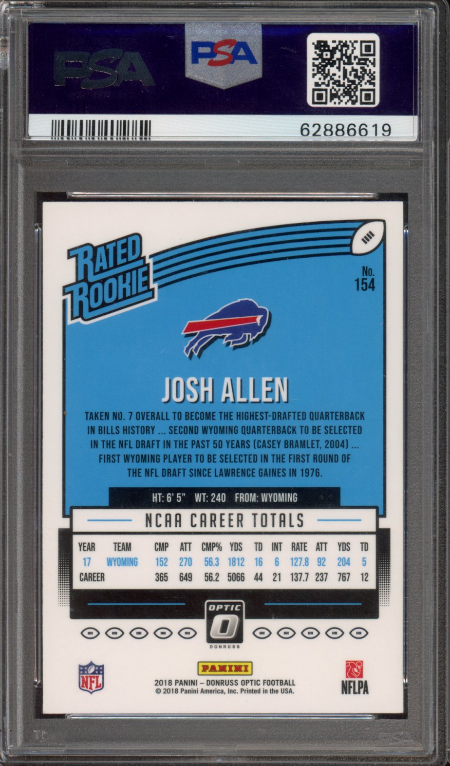 2018  Panini Donruss Optic Josh Allen Rated Rookie PSA 9