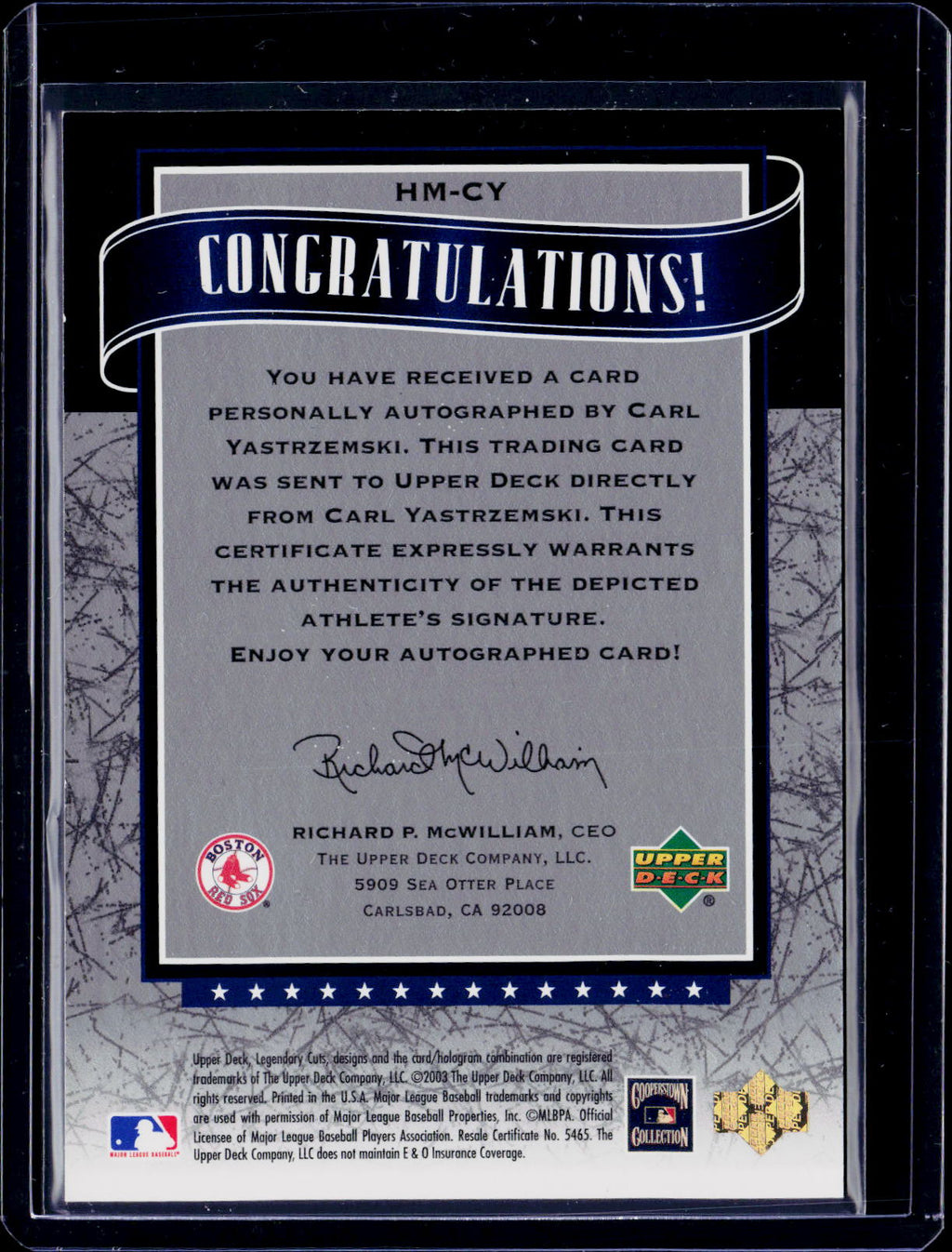 2003 SP Legendary Cuts Carl Yastzemski SP Hall Marks Auto 03/25