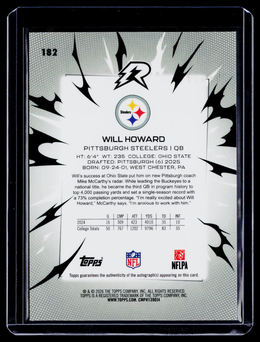 2025 Topps Resurgence Will Howard Rookie Magenta Surge Auto 294/299