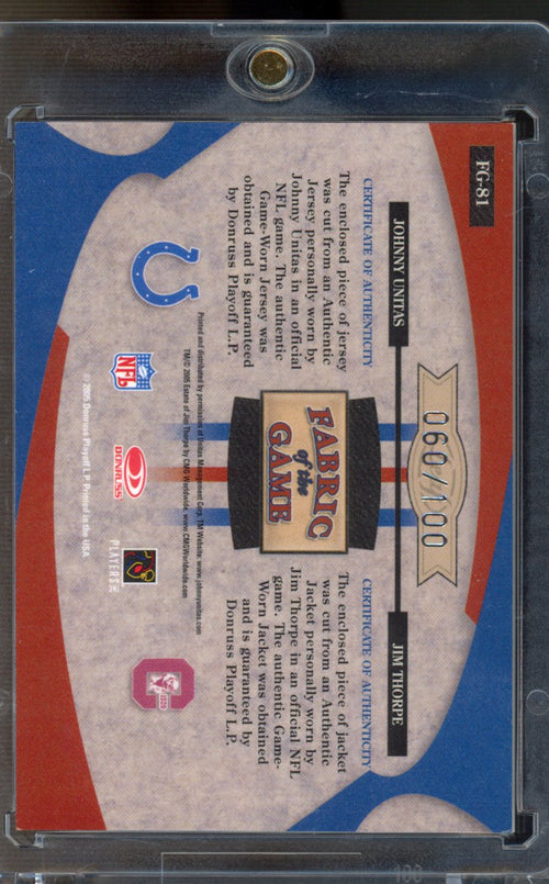 2005 Donruss Johnny Unitas / Jim Thorpe Fabric of the Game Dual Patch 60/100