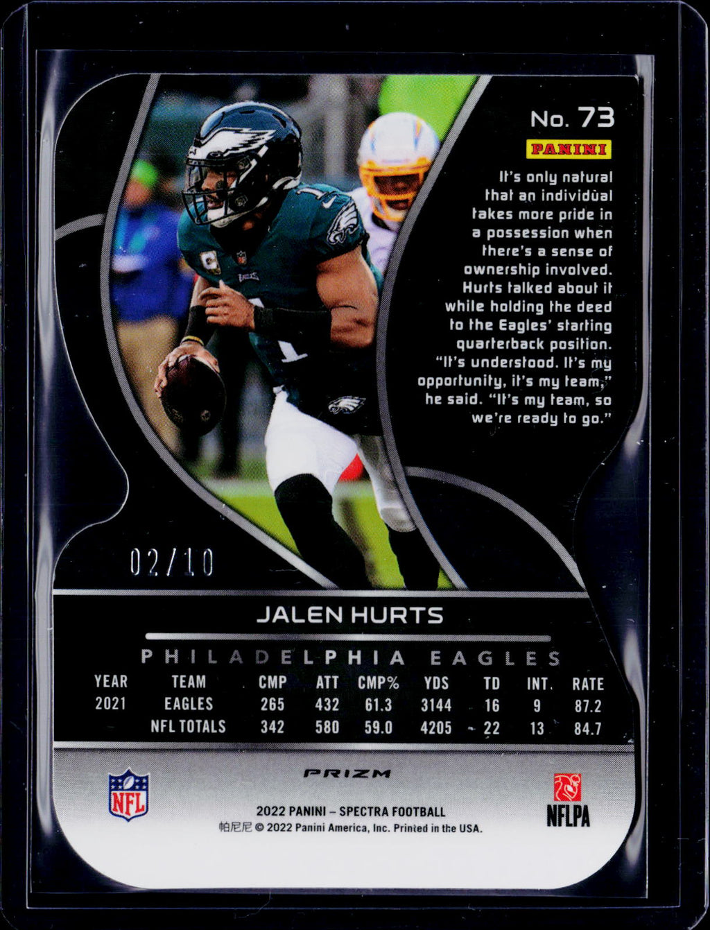 2022 Spectra Jalen Hurts Universial Die-Cut 02/10