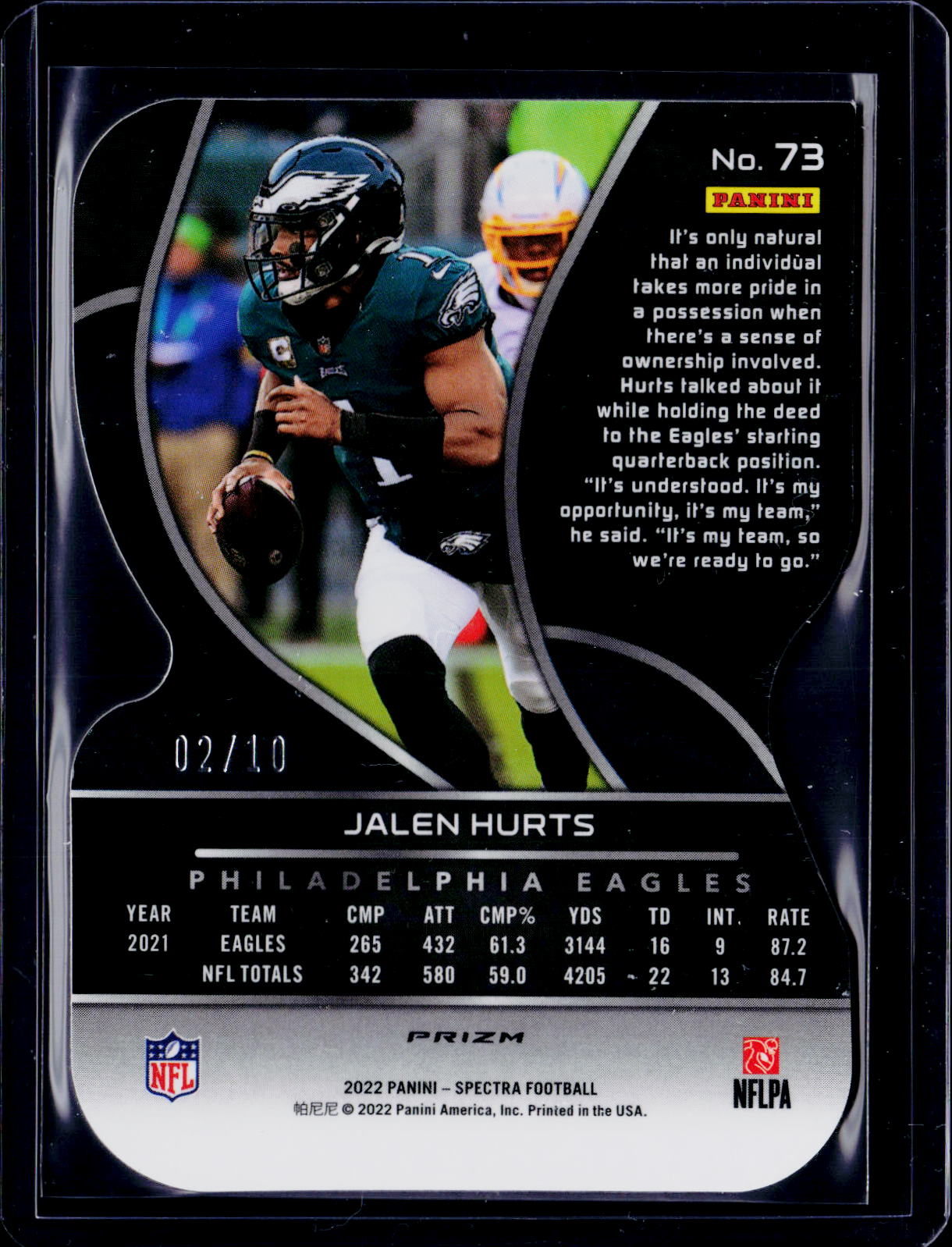 2022 Spectra Jalen Hurts Universial Die-Cut 02/10