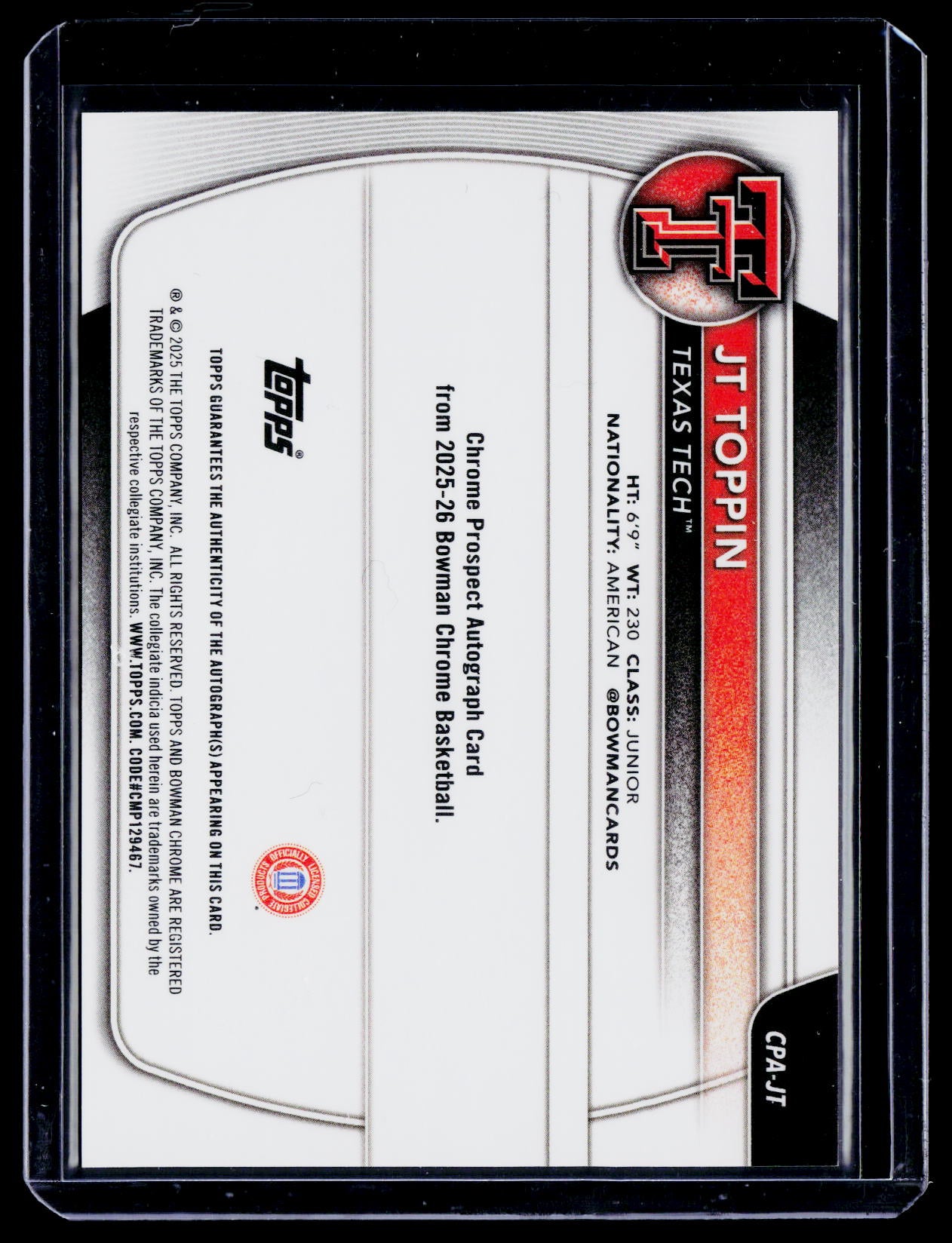 2025-26 Bowman Chrome JT Toppin Orange Reptillian Auto 23/25