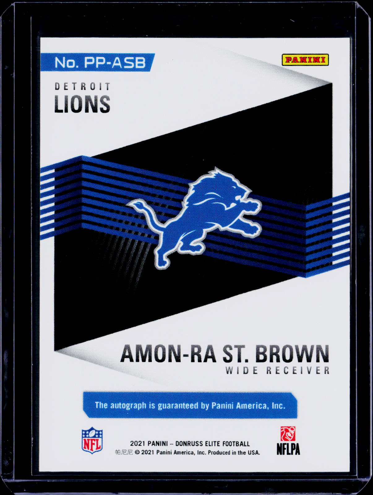 2021 Donruss Elite Amon-Ra St. Brown Pen Pals Purple Ink Rookie Auto RC